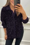 Women's Lapel Single Row Sparkly Party Shirt