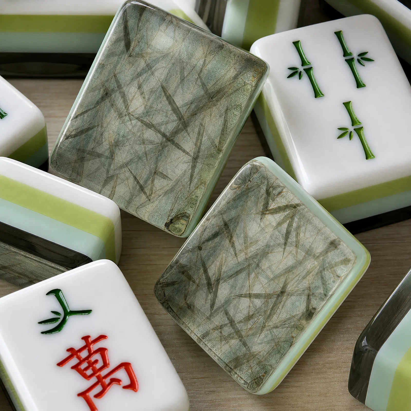 Close detail of the bamboo motif and polished acrylic finish.