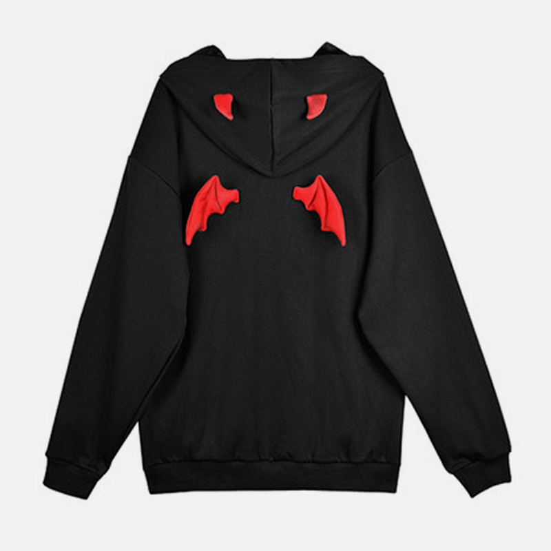 Little Devil Wings Oversize Hoodie LIL HELLBOY Letter Embroidery