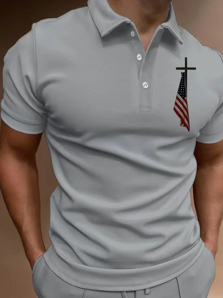 BrosWear Men's Short Sleeve Casual Printed POLO Shirt