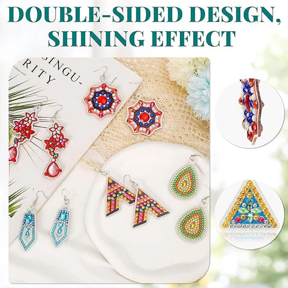 8Pairs Double Sided Diamond Painting DIY Earring Making Kit for Women Girls