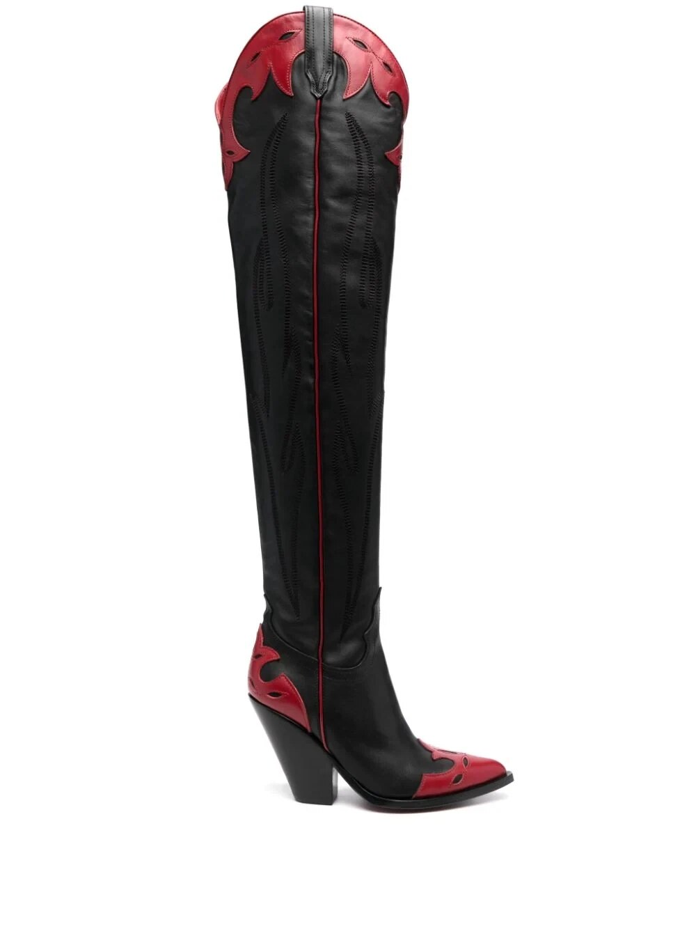 VCSHOES Women Black Red Patchwork Over The Knee Boots Chunky Heel Pointed Toe Female Wstern Boots Long Boots 44