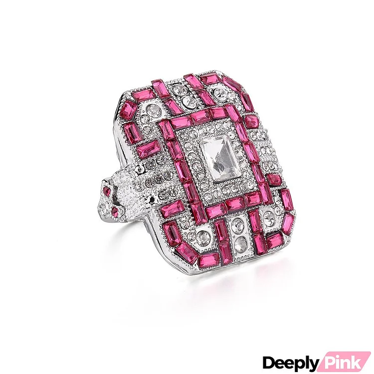 Women Fashion Rectangle Rhinestones Gemstone Ring