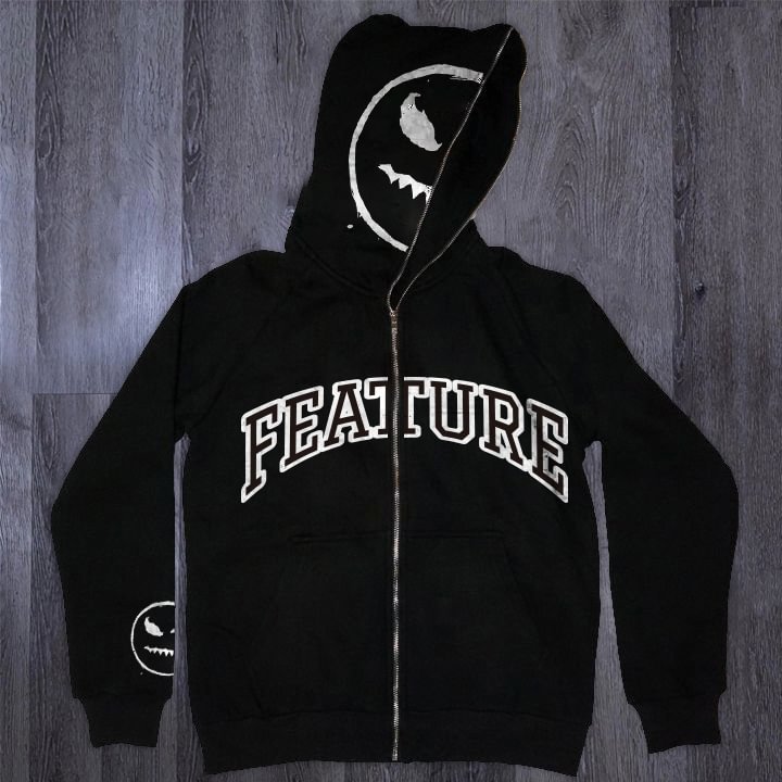 Retro Loose Sports Fashion Long Sleeve Hoodie Full Zip Hat