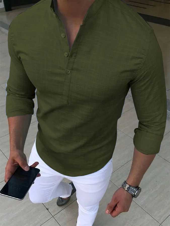 Men's Dark Green Solid Cotton Shirt
