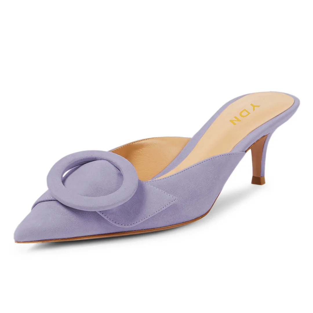 Light Purple Vegan Suede Pointed Toe Buckle Decor Mules for Women