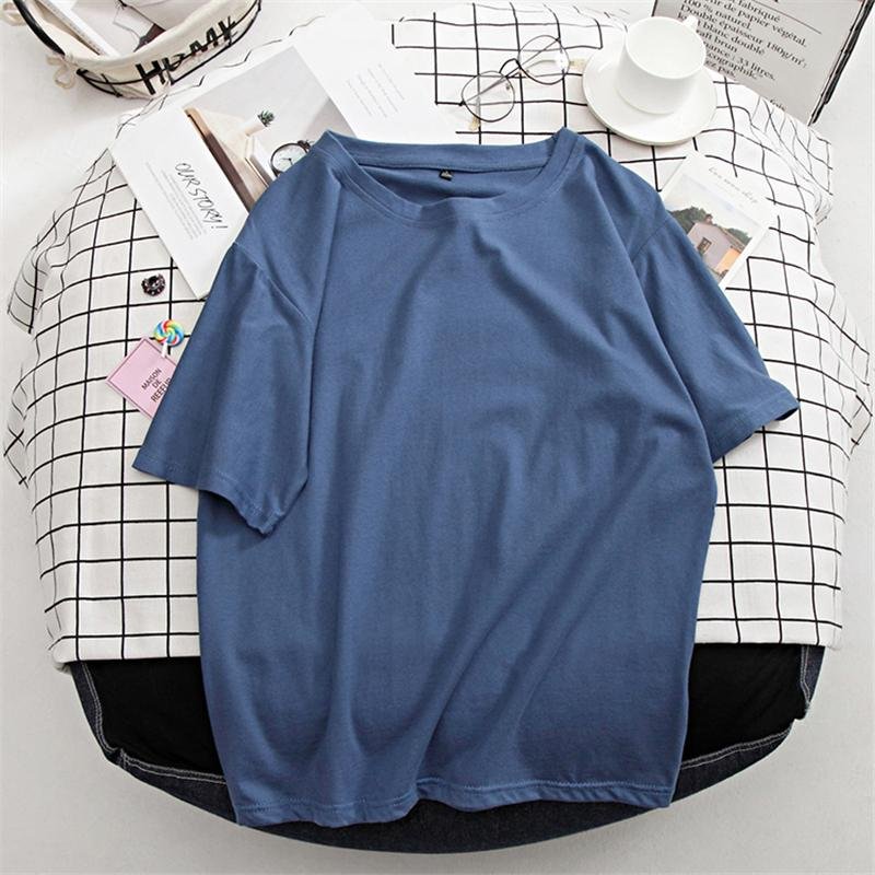Basic Cotton T Shirt Women Summer New Oversized Solid Tees 7 Color Casual Loose Tshirt Korean O Neck Female Tops