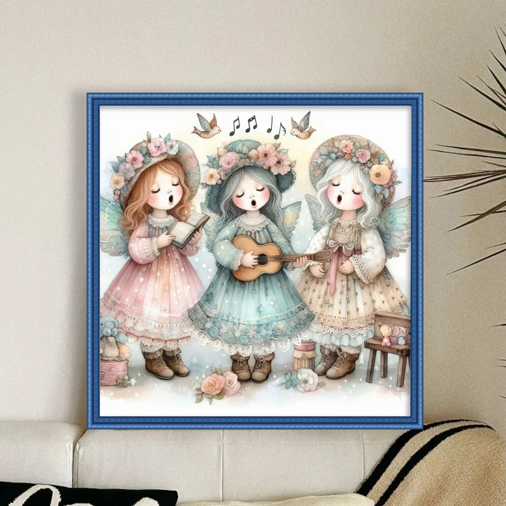 DIY Stamped Cross Stitch 11CT Full Embroidery 50*50cm - Angel Choir Playing Guitar