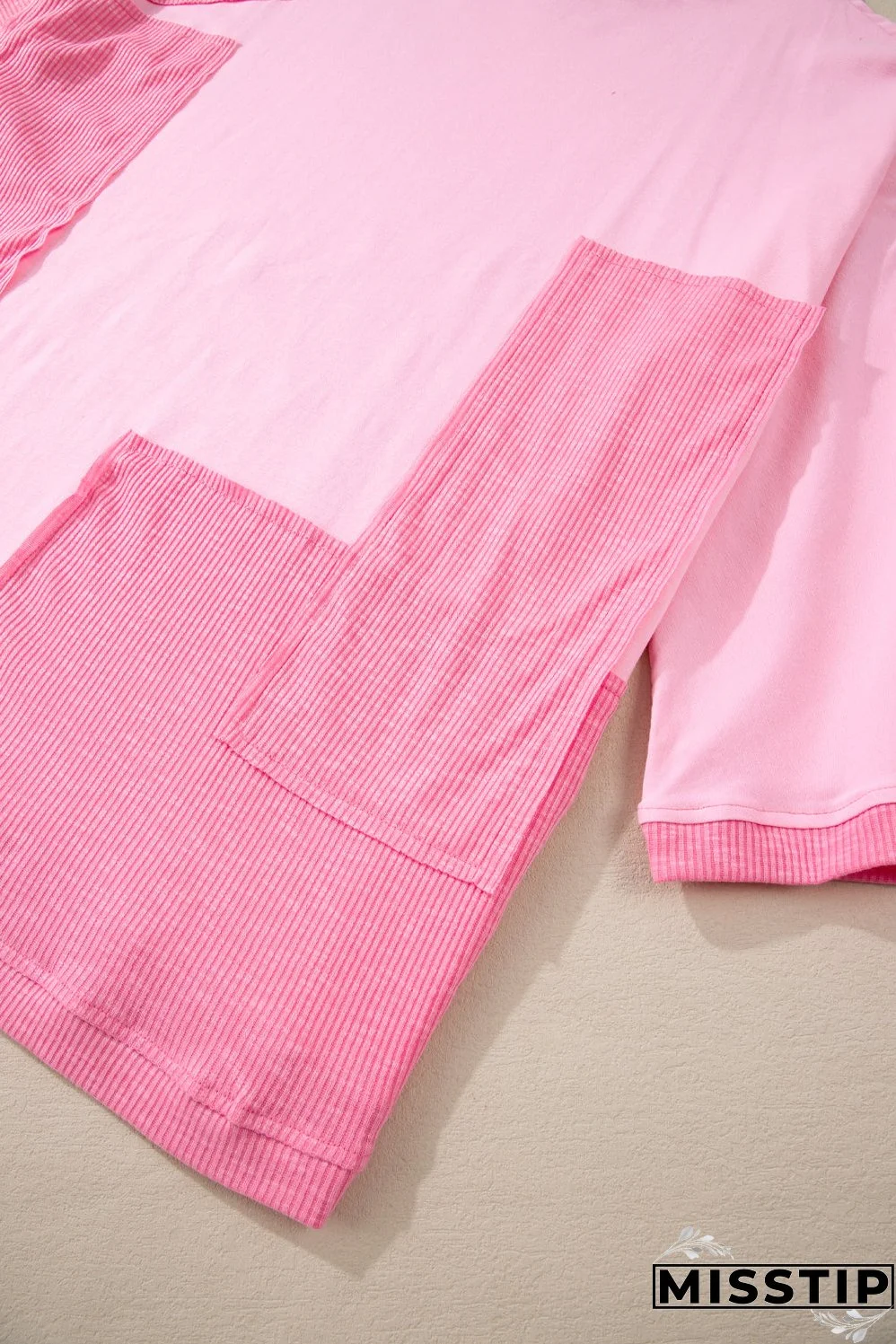 Bonbon Oversized Patched High Low Bracelet Sleeve Plus Size T Shirt