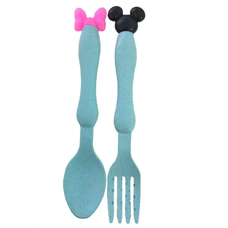 Wheat Straw Baby Dinner Bowl children cartoon tableware set kid dinner plate baby training Bowl spoon fork for dropping opp pack