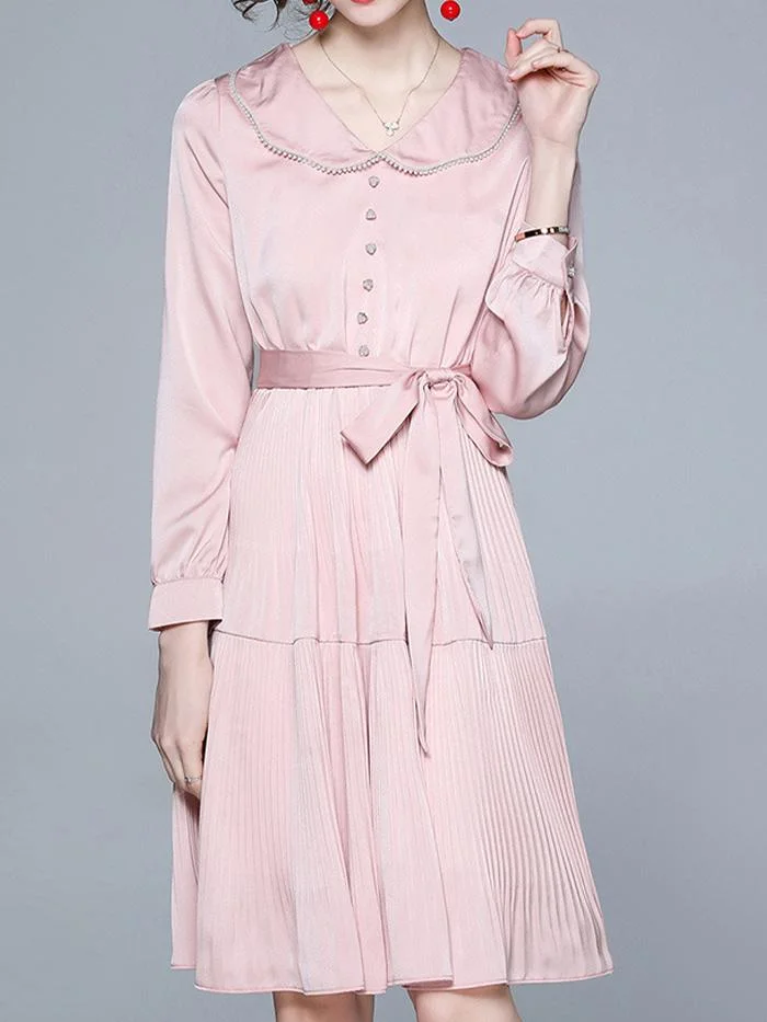 Fashion Pink Mid-length Design Pleated Dress