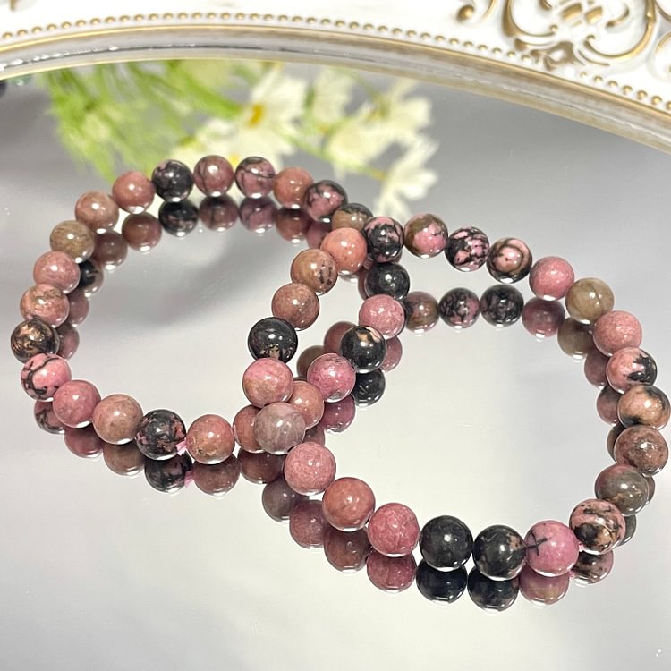 Black/Pink Rhodonite Bracelet 6mm/8mm