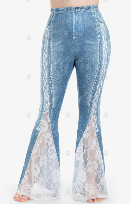 lace up printed flare leg pants