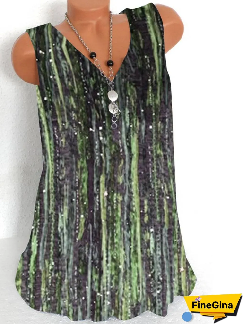 Women Sleeveless V-neck Striped Gradient Top