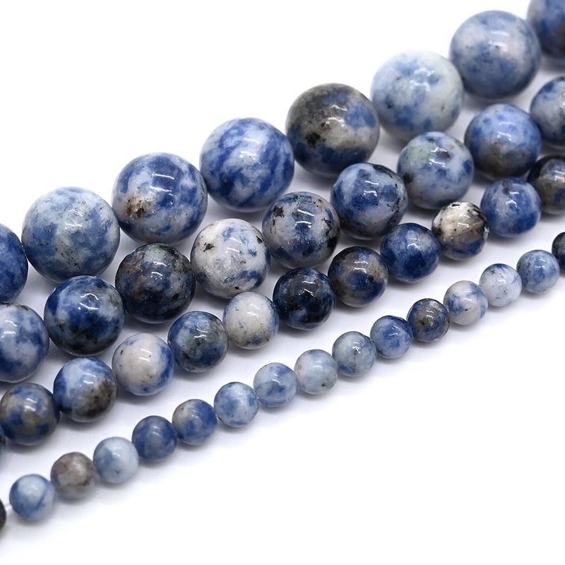 1 Strand/Package 10mm 6mm 8mm Hole Under 1mm Hole 1~1.9mm Natural Stone Blue Spot Jasper Round Marble Simple Polished Jewelry Accessories