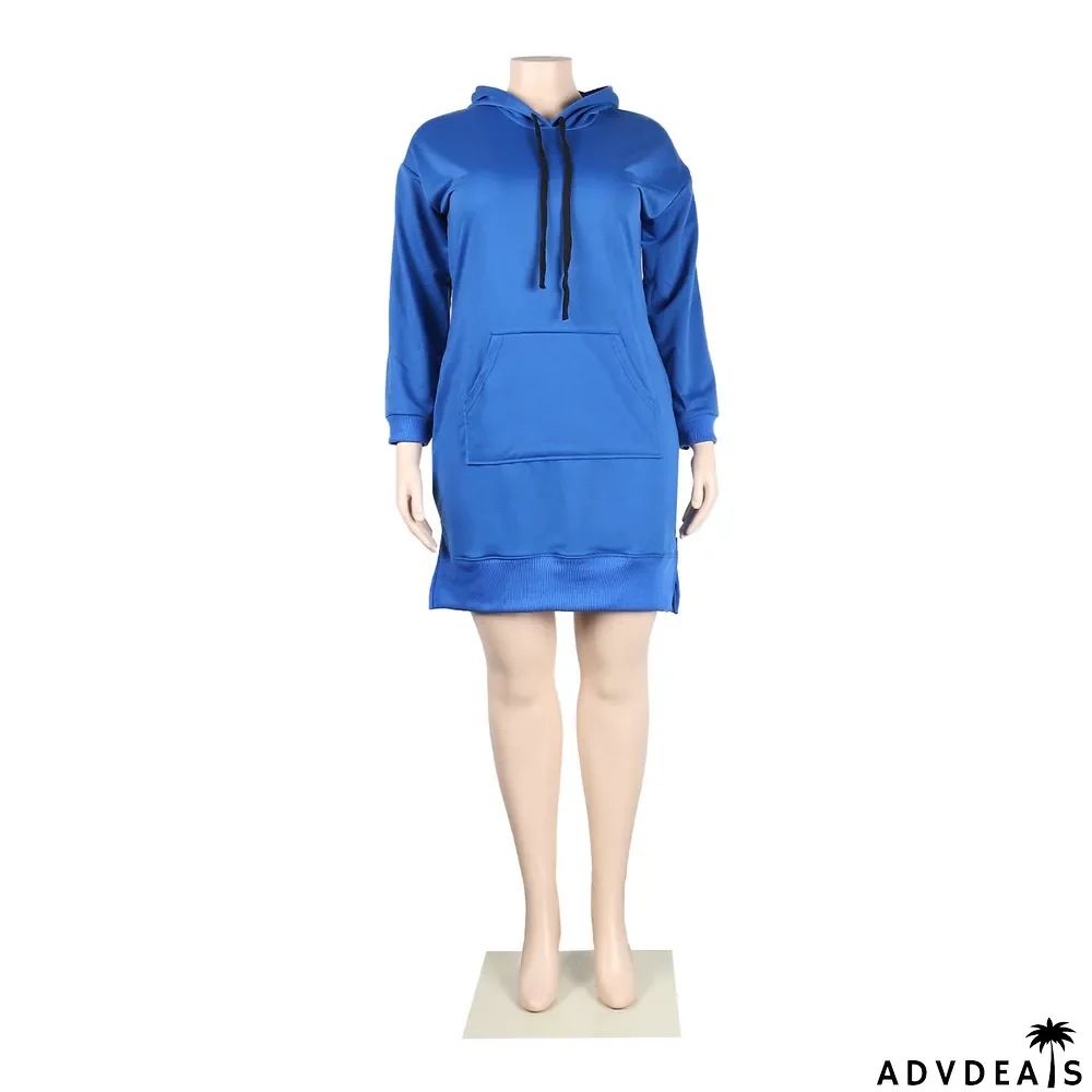 Womens Sexy Casual Solid Long Sleeve With Hood Slit Dress