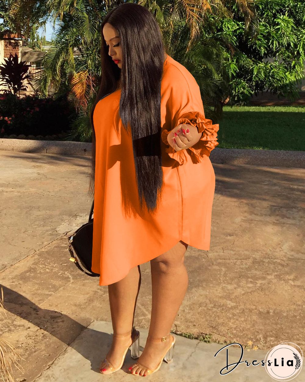 Ruffle Short Sleeve Loose Plus Size Dresses