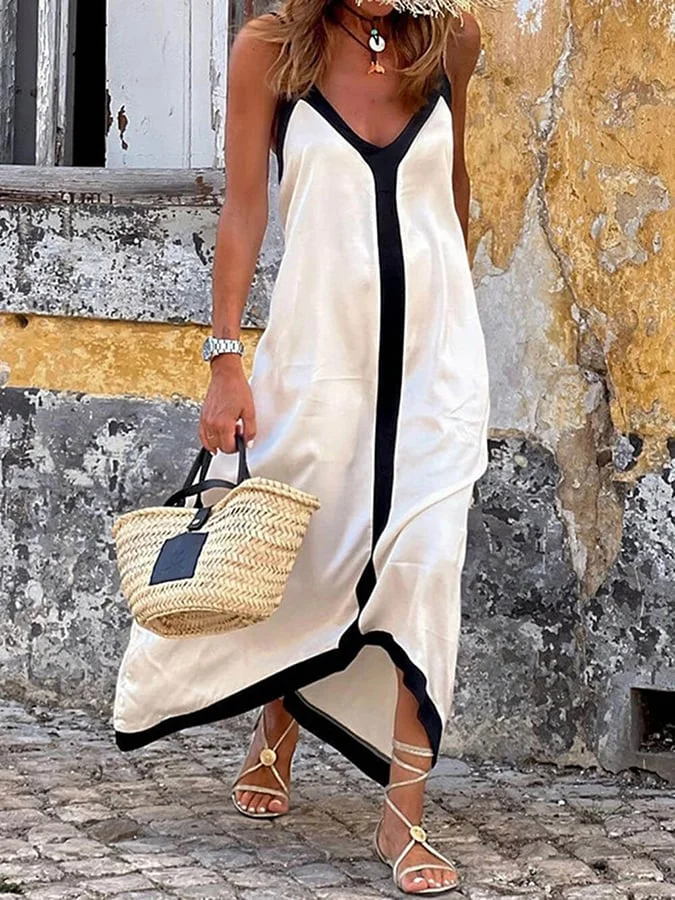 Women's resort color-blocking strappy dress 