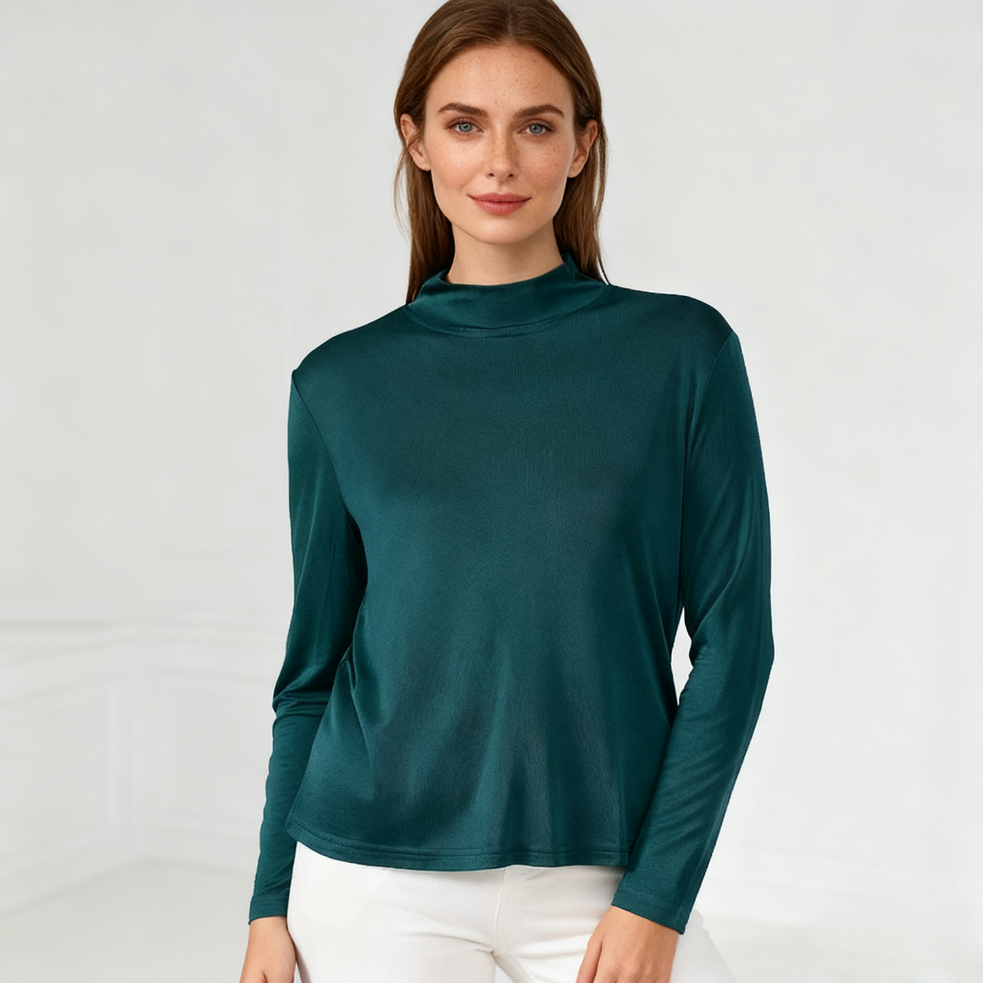 Women's Half Turtleneck Silk Base Layer REAL SILK LIFE