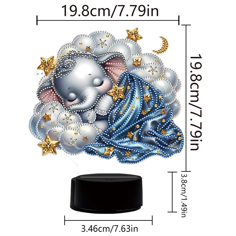 5D DIY Elephant Double Sided Diamond Painting Acrylic Night Light for Art Crafts