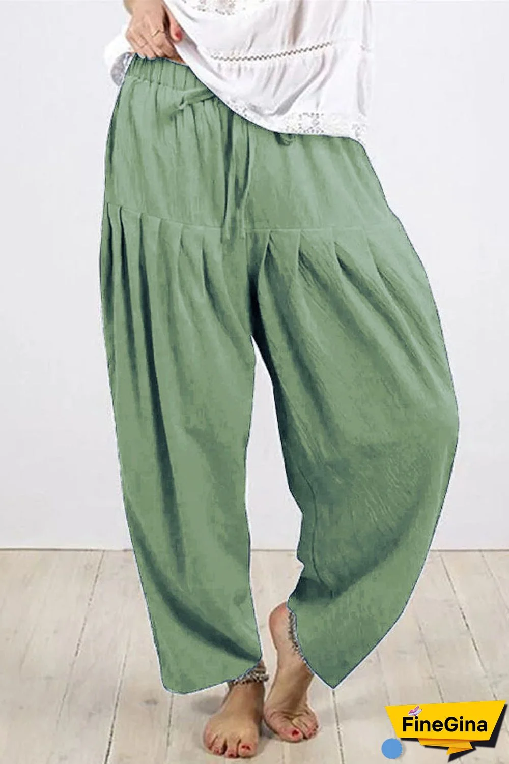 Casual Solid Frenulum Fold Loose High Waist Harlan Solid Color Bottoms