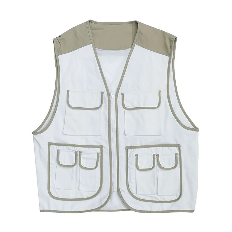 Street Contrast Color Multi-pocket Open Stitching Vest     