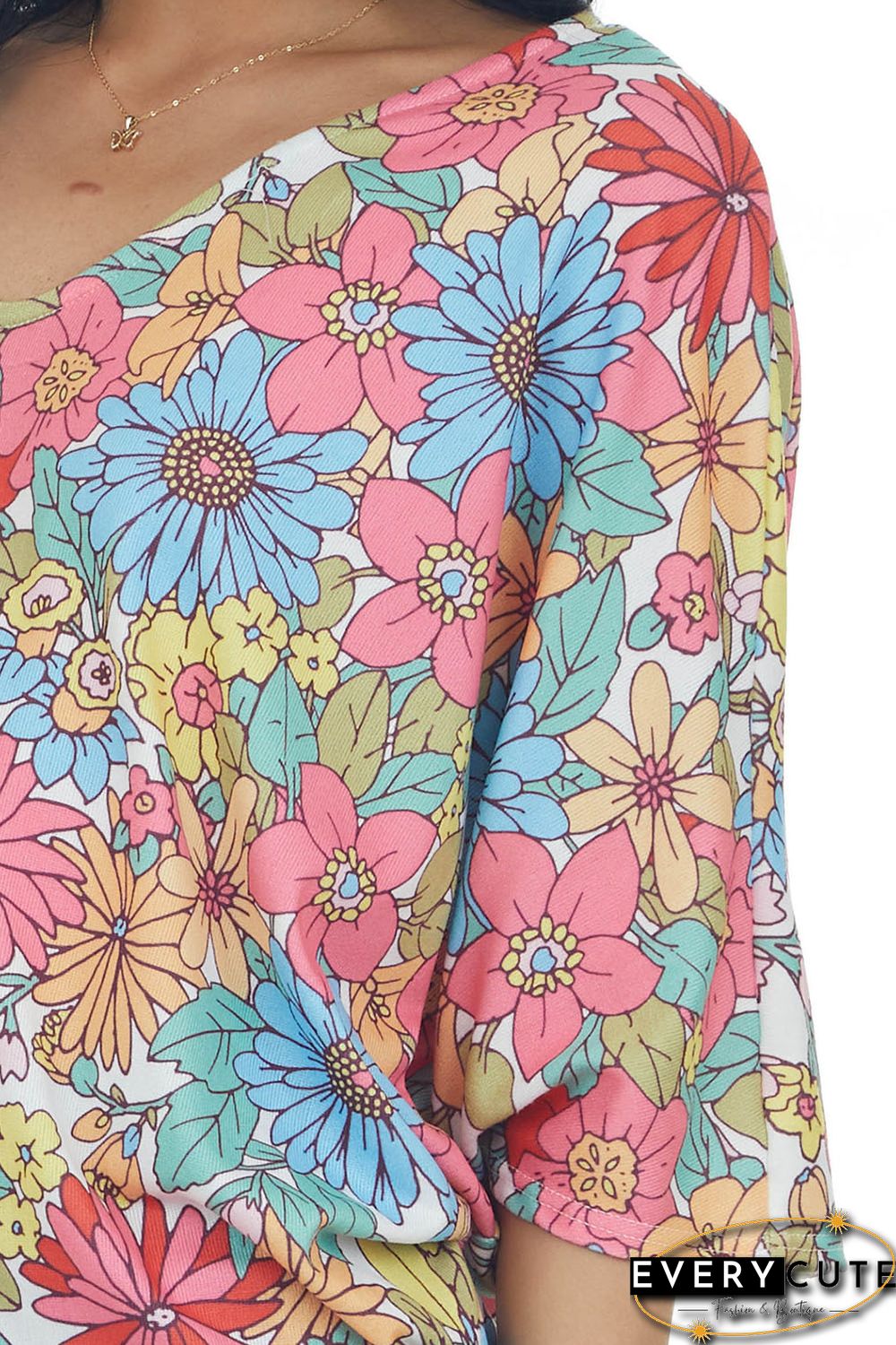 Multicolor Floral Print V Neck Half Sleeve Blouse