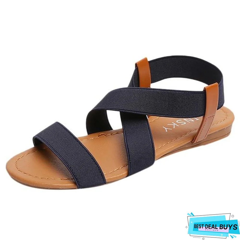 Women's Low Heel Flats Sandals Anti Skidding Peep-Toe Beach Sandals