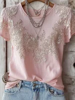 Vintage Floral Lace Embroidered Comfy Linen T Shirt