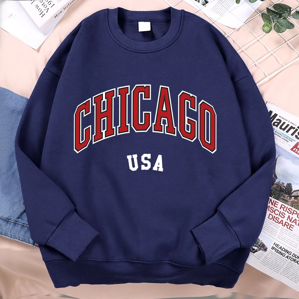 Unisex Chicago Usa Classic City Graphic Printed Casual Pullover Sweatshirt