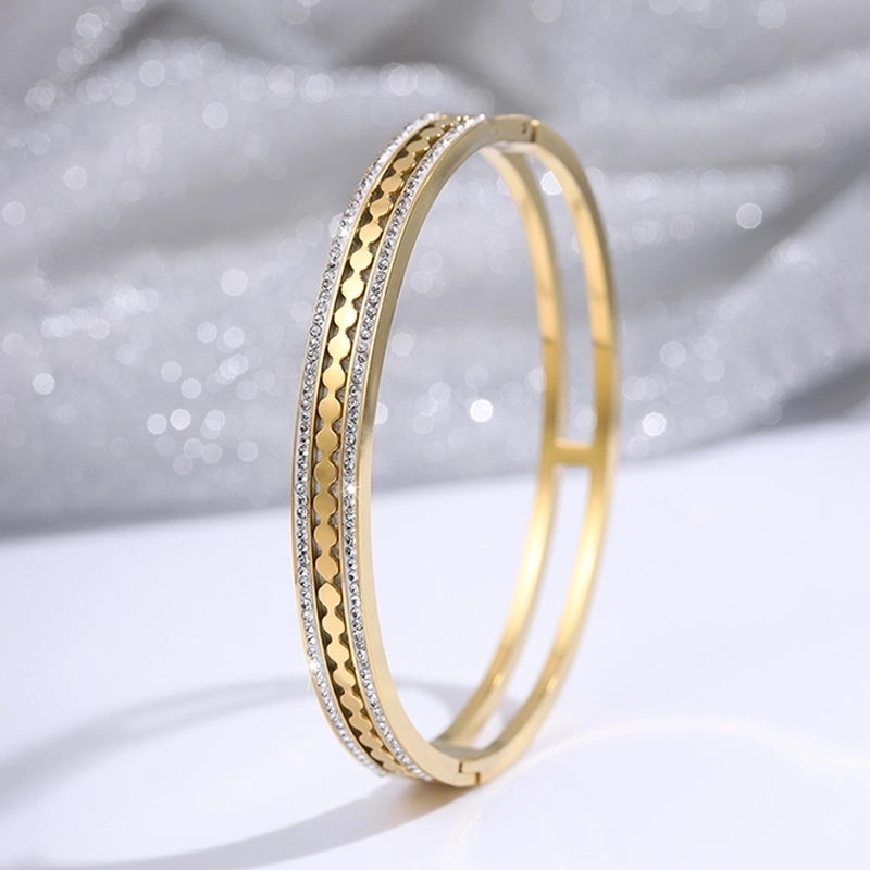 Elegant Minimalist Classic Style Solid Color 304 Stainless Steel Zircon Bangle In Bulk