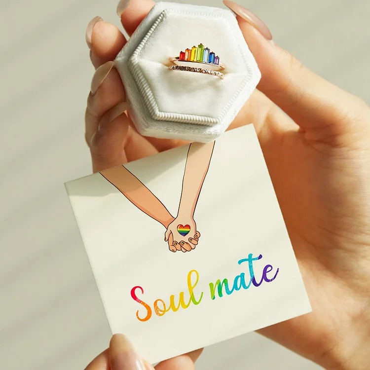 To My Soulmate Rainbow Ring Double Band Ring for Her
