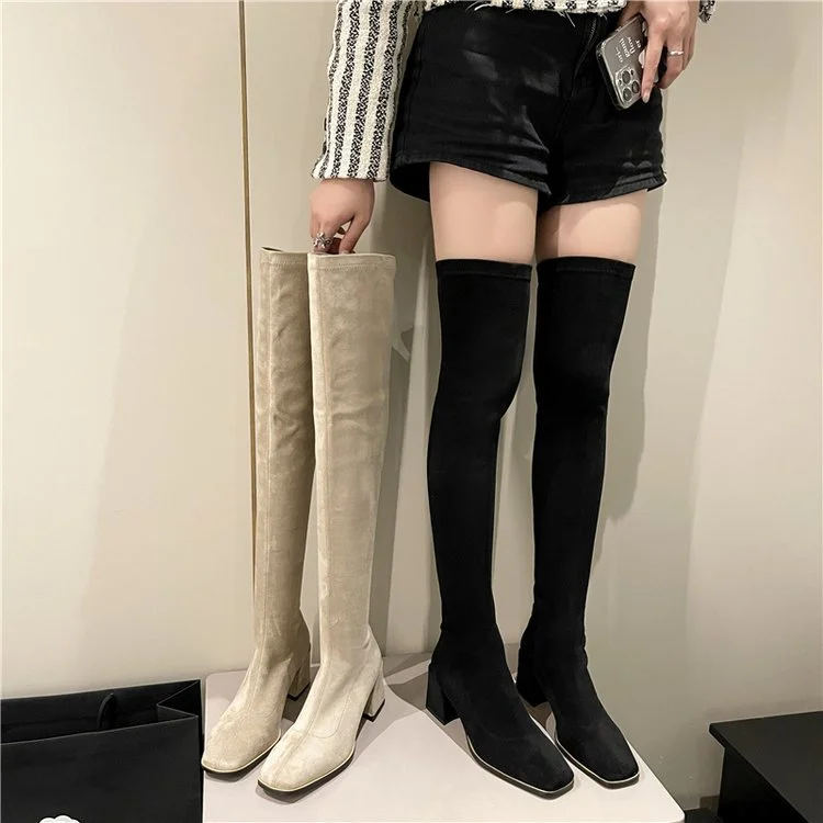 Yyvonne 靴紝 Autumn/Winter Coarse And High-Hee Boots 2025 New Solid Colored Velvet Face Head Long Boots