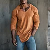 Men's Basic Fitness Training Style V-neck Long-sleeved T-shirt With Distressed And Ripped Design On Cuffs And Hem. by Inlyline