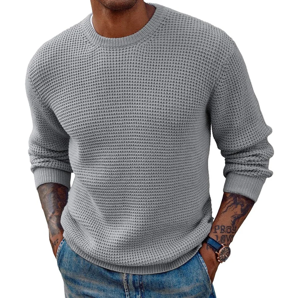 Uveng Uveng Solid Color Round Neck Sweater Jumper Sweater Men's Long Sleeve Jumper Sweater Top