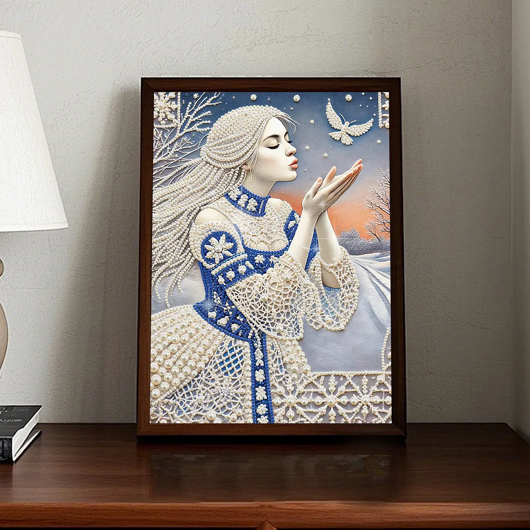 Winter Maiden Special Shaped DIY Partial Drill Pearl Diamonds Painting for Adults Beginners Home Decor Pearl Gem Paintings Picture Arts Craft 11.81x15.75In