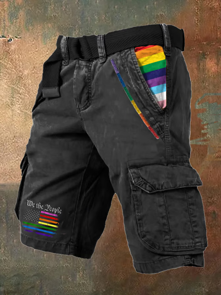 Comstylish Men's Retro Gay Pride Print Cargo Shorts