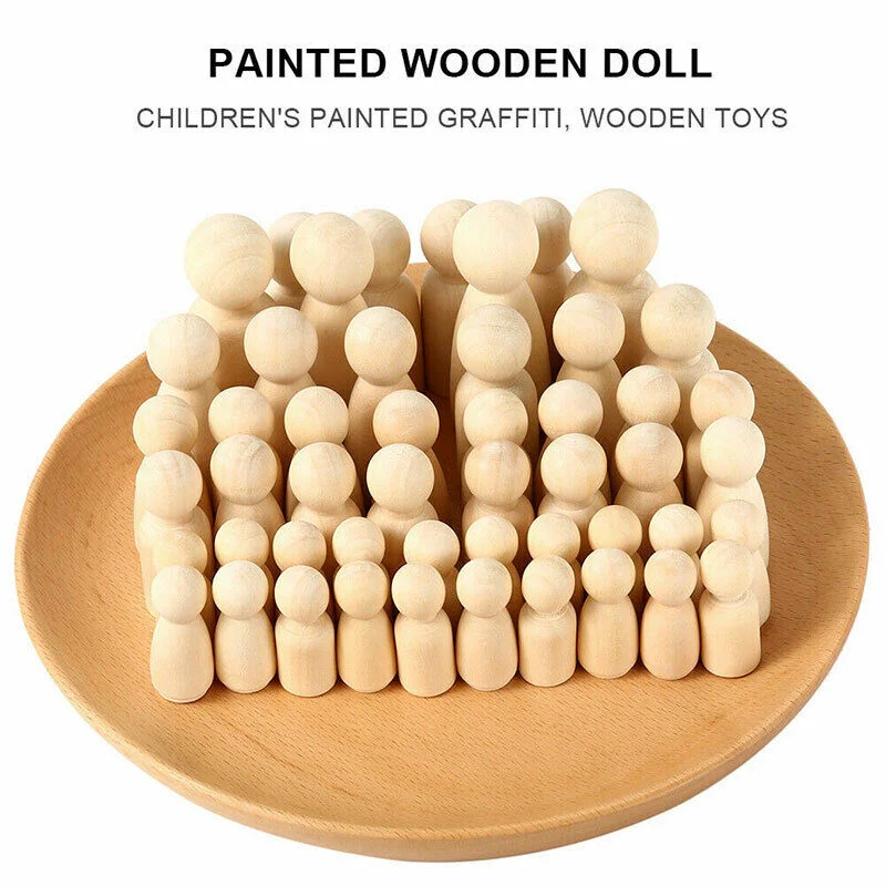 50 PCS Unfinished Wood Doll Figures for DIY Painting, Decoration, Assorted Wooden People Shapes for Arts and Crafts