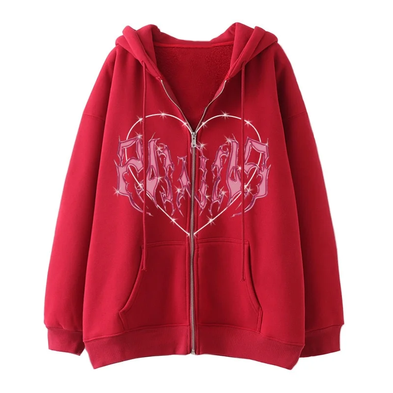 Qjong heart shaped love zipper couple sweater Europe and the United States winter clothes women women clothing streetwear women