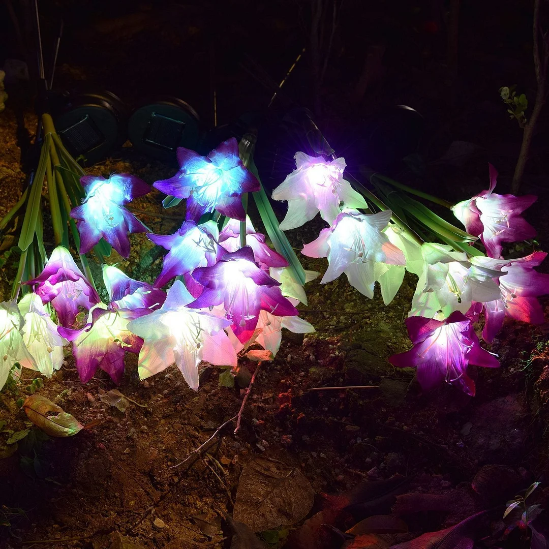 Outdoor Solar Garden Stake Lights, Mother's Day Birthday Gifts, 3 Pack Solar Powered Flower Lights with 12 Lily Flower for Patio Backyard
