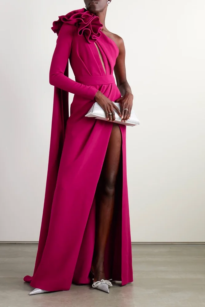 One-shouler draped cady gown