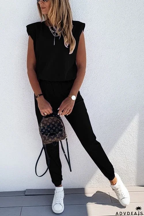 Padded Shoulder T Shirt Pants Set