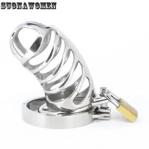 pornhint Pornhint Large Stainless Steel Cage Chastity Belt Stop Chastity Device With Spiked Rings
