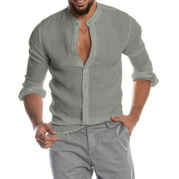 Uveng Uveng Explosion Autumn/Winter V-Neck Linen New Cardigan Long-Sleeved Men's Shirt