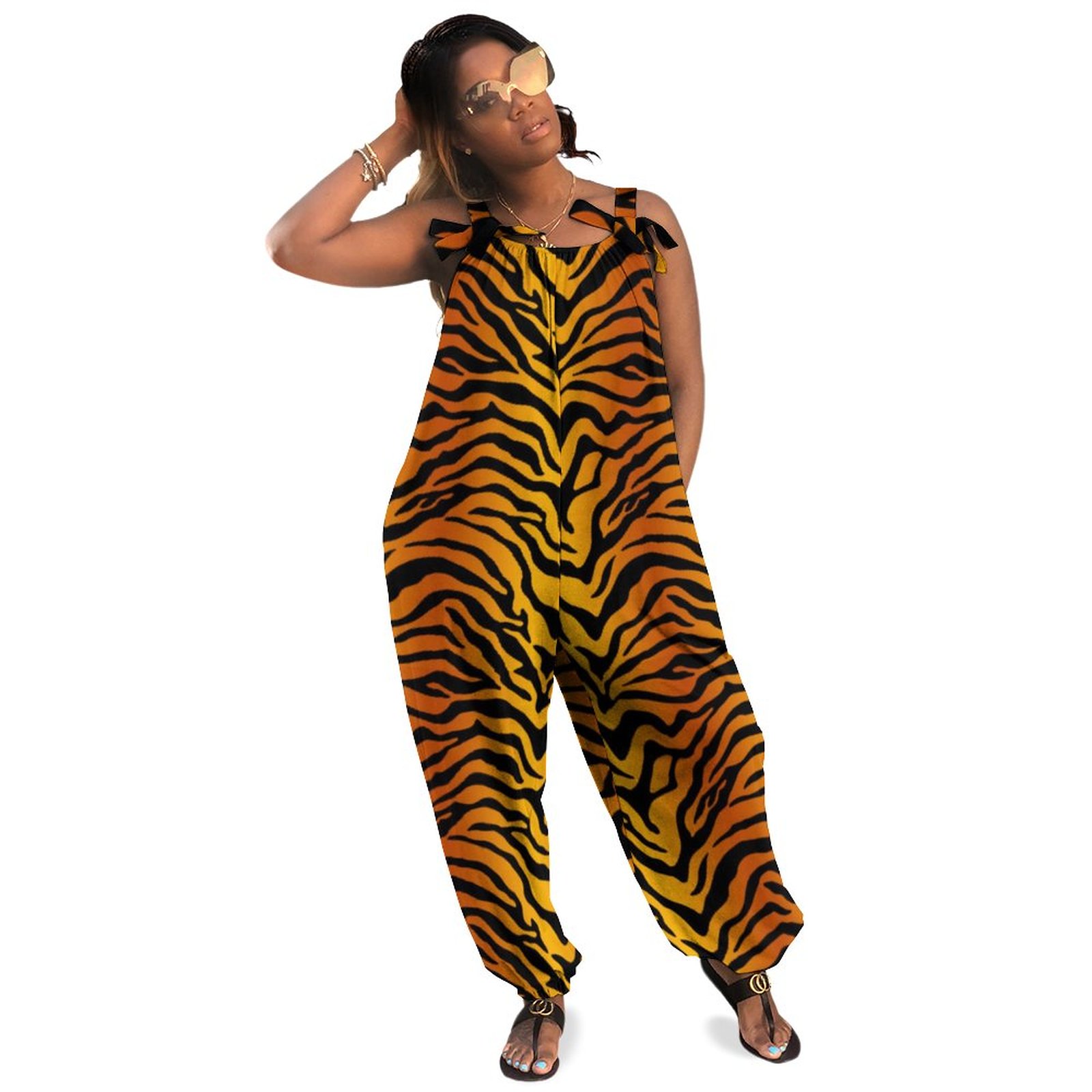 Tiger Stripe Print Boho Vintage Loose Overall Corset Jumpsuit Without Top