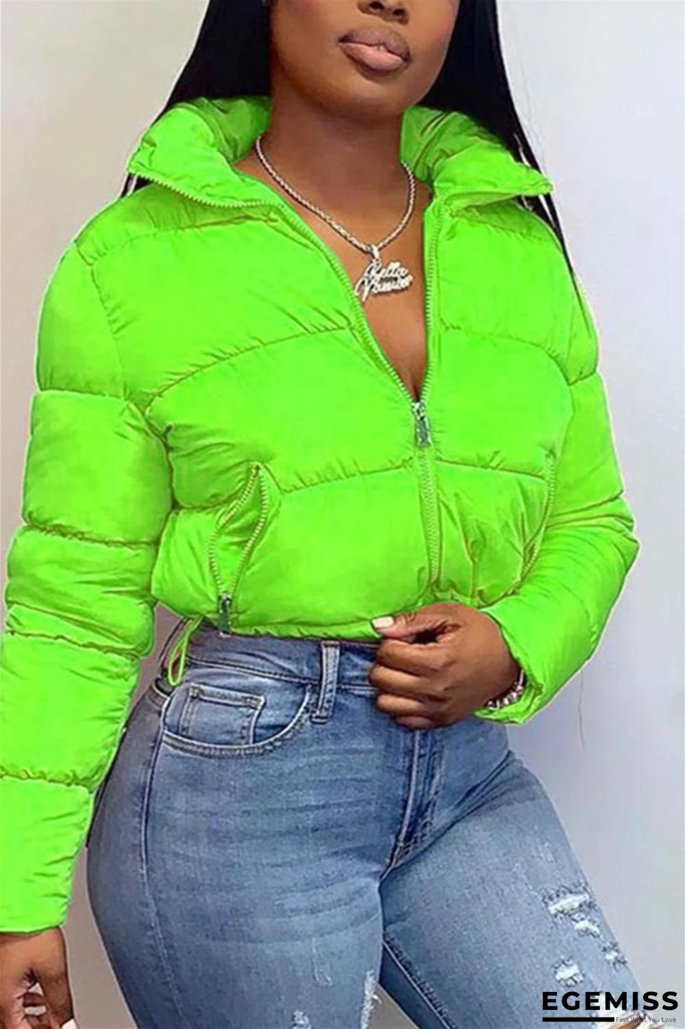 Fluorescent green Fashion Casual Turndown Collar Long Sleeve Regular Sleeve Solid Coats | EGEMISS