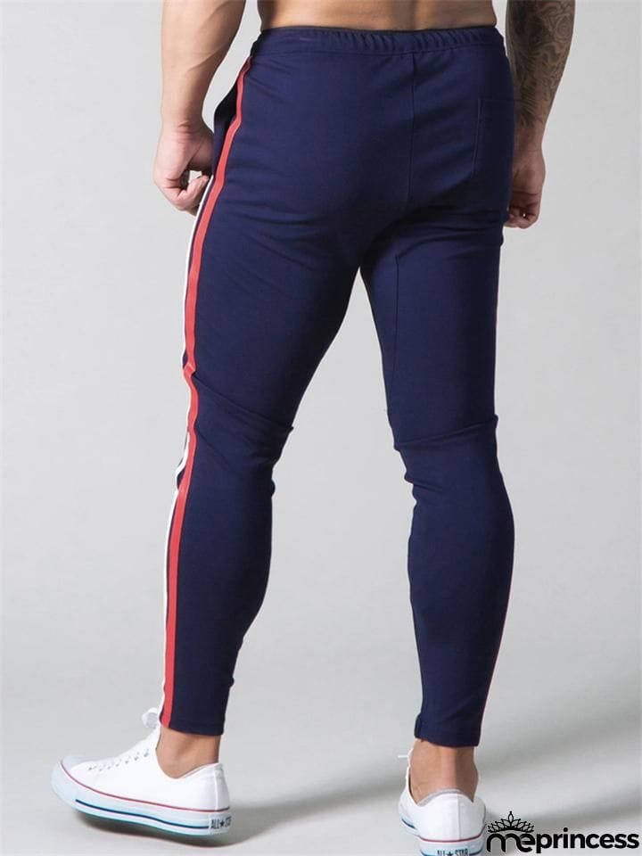 Mens Gym Breahthable Patchwork Running Zipper Pants