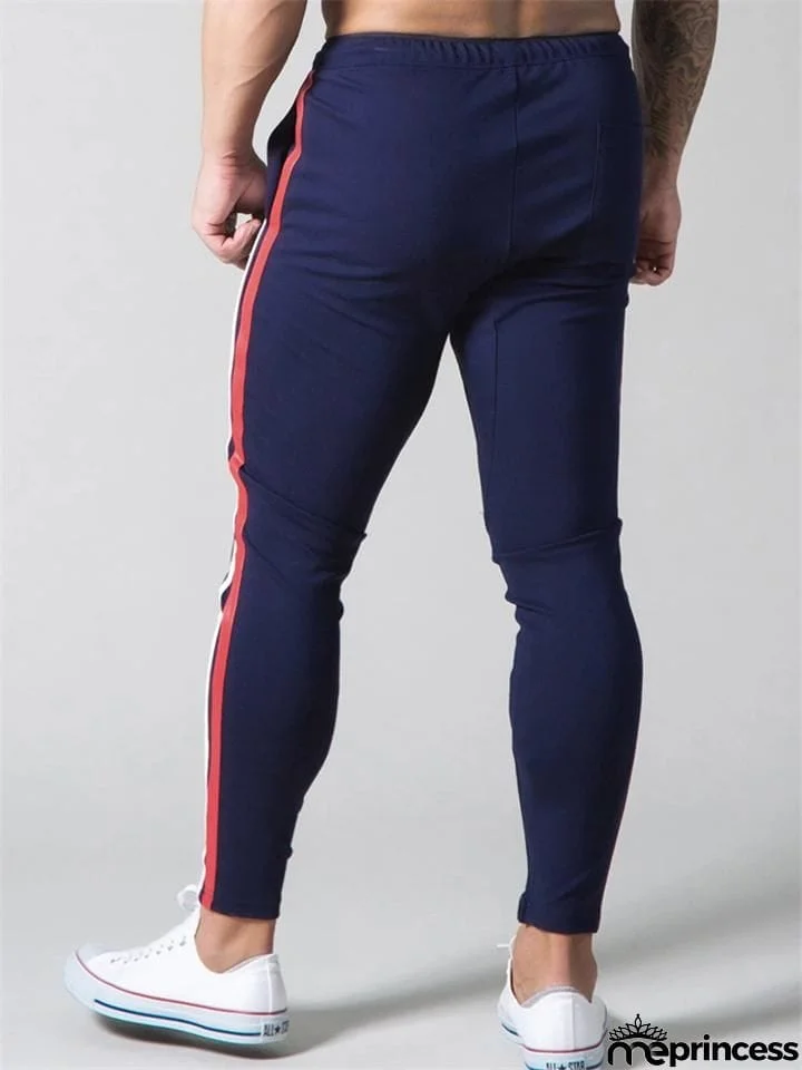 Mens Gym Breahthable Patchwork Running Zipper Pants