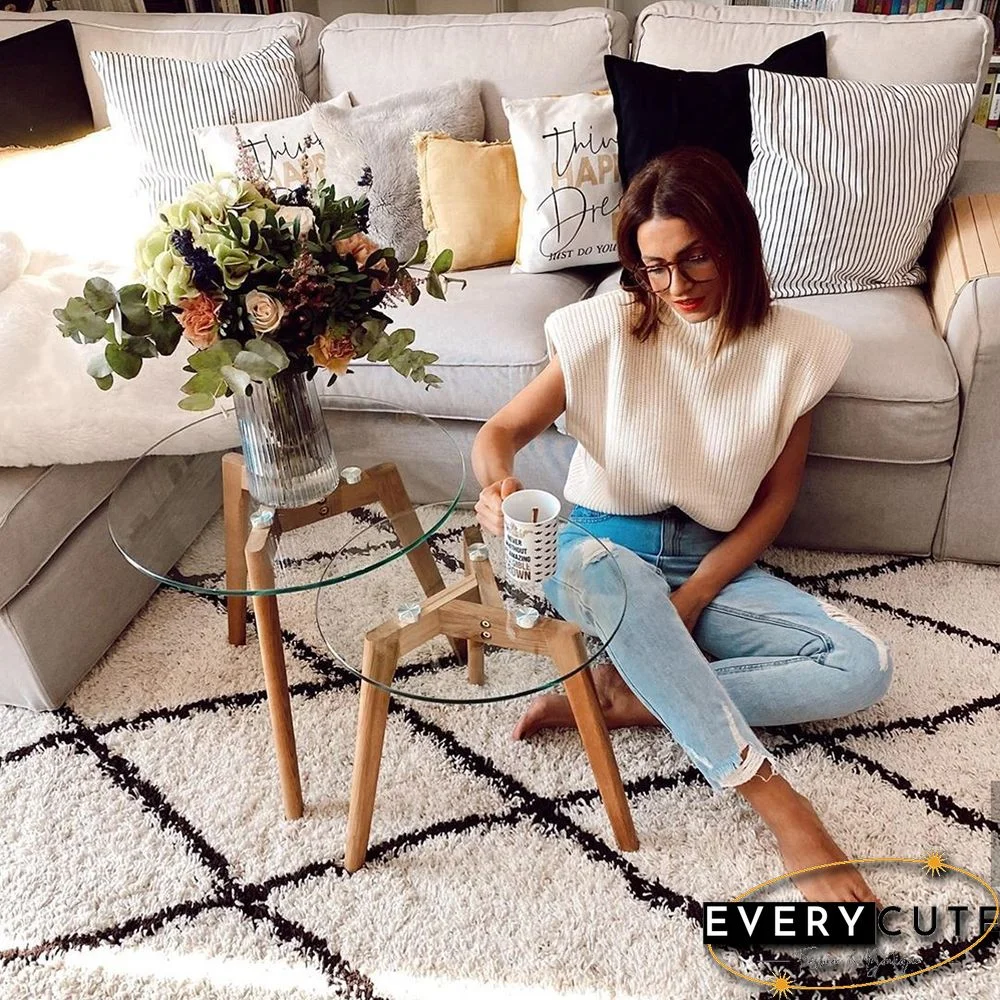 White High Collar Padded Sleeveless Sweater