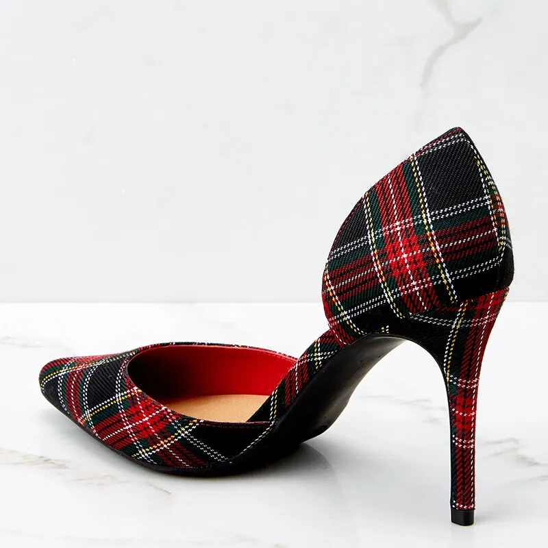 SHENGY Wedding Shoes British Pattern High Heels Thin Heels Shallow Pointed Toes Sexy Party Office Pumps